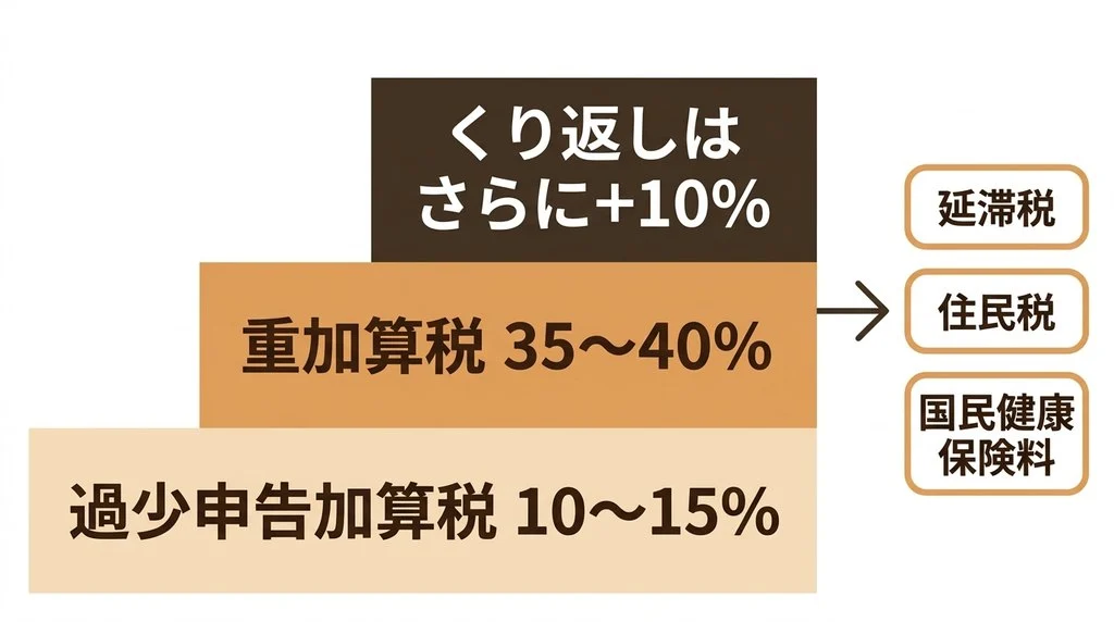 申告の誤りが見つかったときの加算税の段階と、延滞税・住民税・国保への広がり